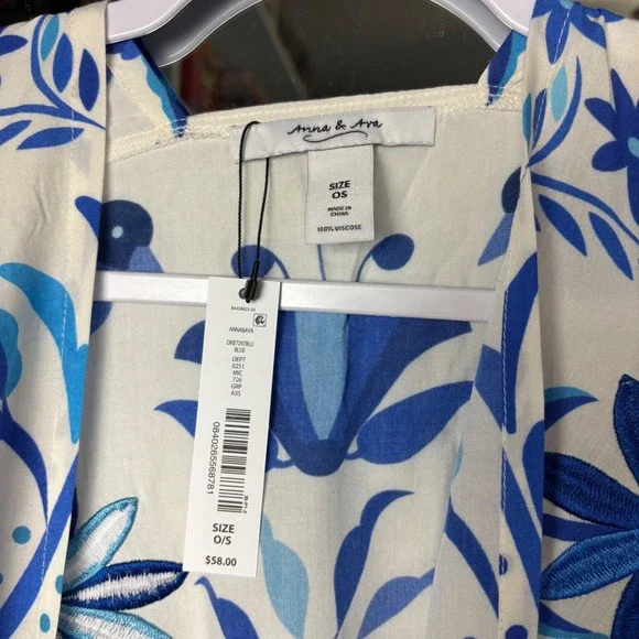 Anna & Ava Kimono Cover Up Blue Floral Bird Print One Size OS Bohemian Chic - Picture 3 of 6